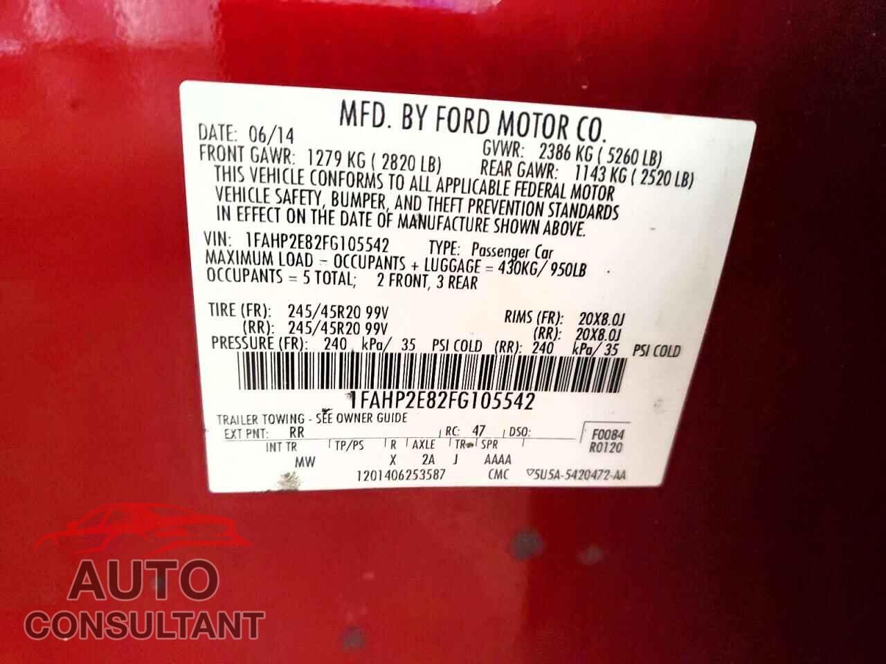 FORD TAURUS 2015 - 1FAHP2E82FG105542