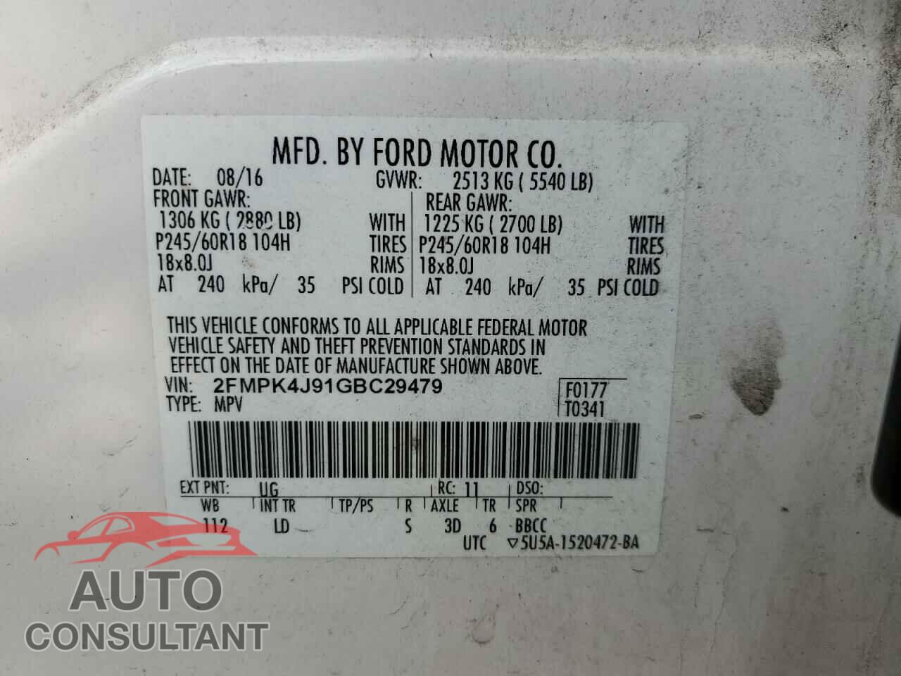 FORD EDGE 2016 - 2FMPK4J91GBC29479