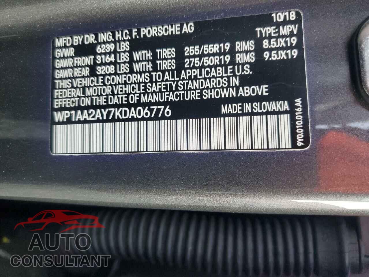 PORSCHE CAYENNE 2019 - WP1AA2AY7KDA06776