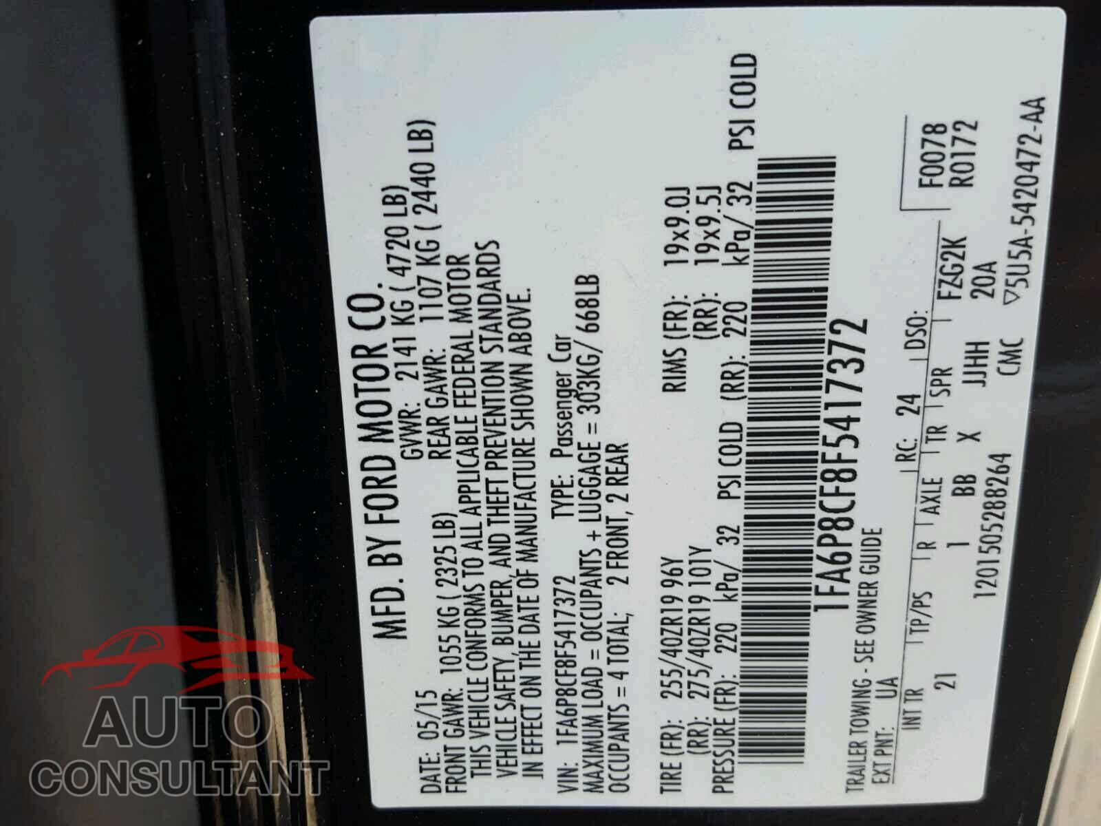 FORD MUSTANG 2015 - 1FA6P8CF8F5417372