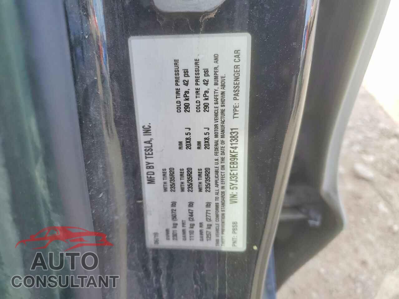 TESLA MODEL 3 2019 - 5YJ3E1EB9KF413831