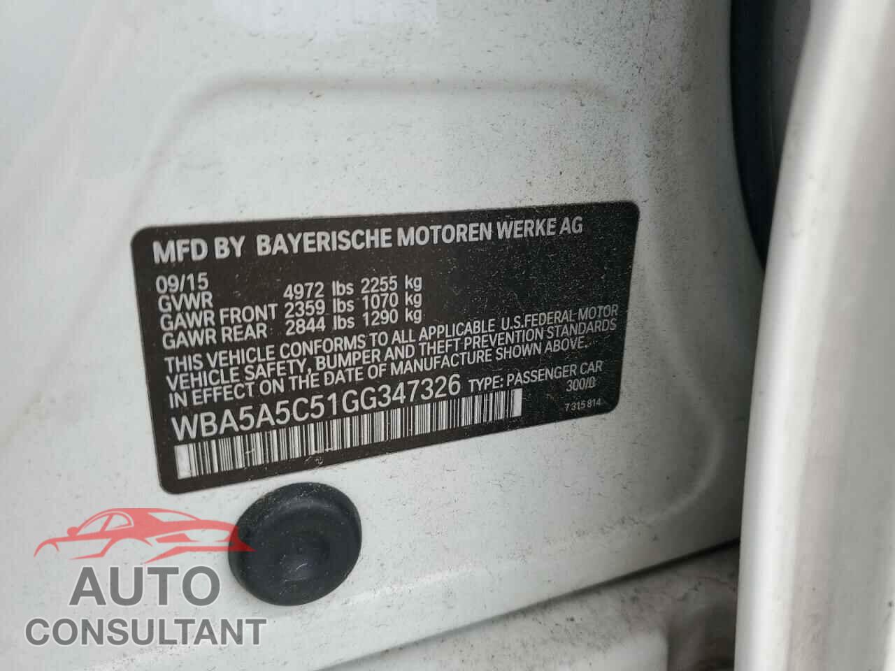 BMW 5 SERIES 2016 - WBA5A5C51GG347326