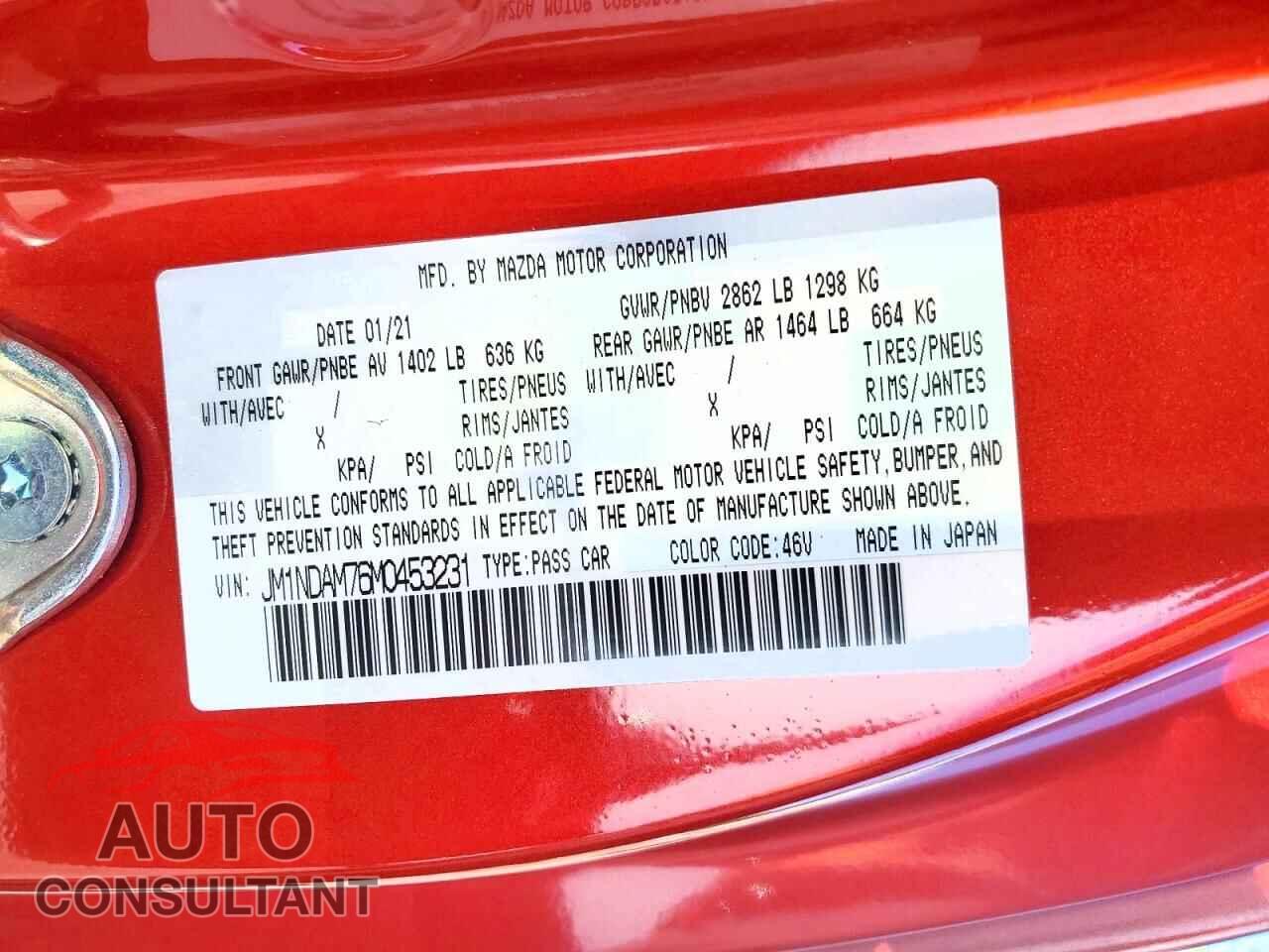 MAZDA MX5 2021 - JM1NDAM76M0453231