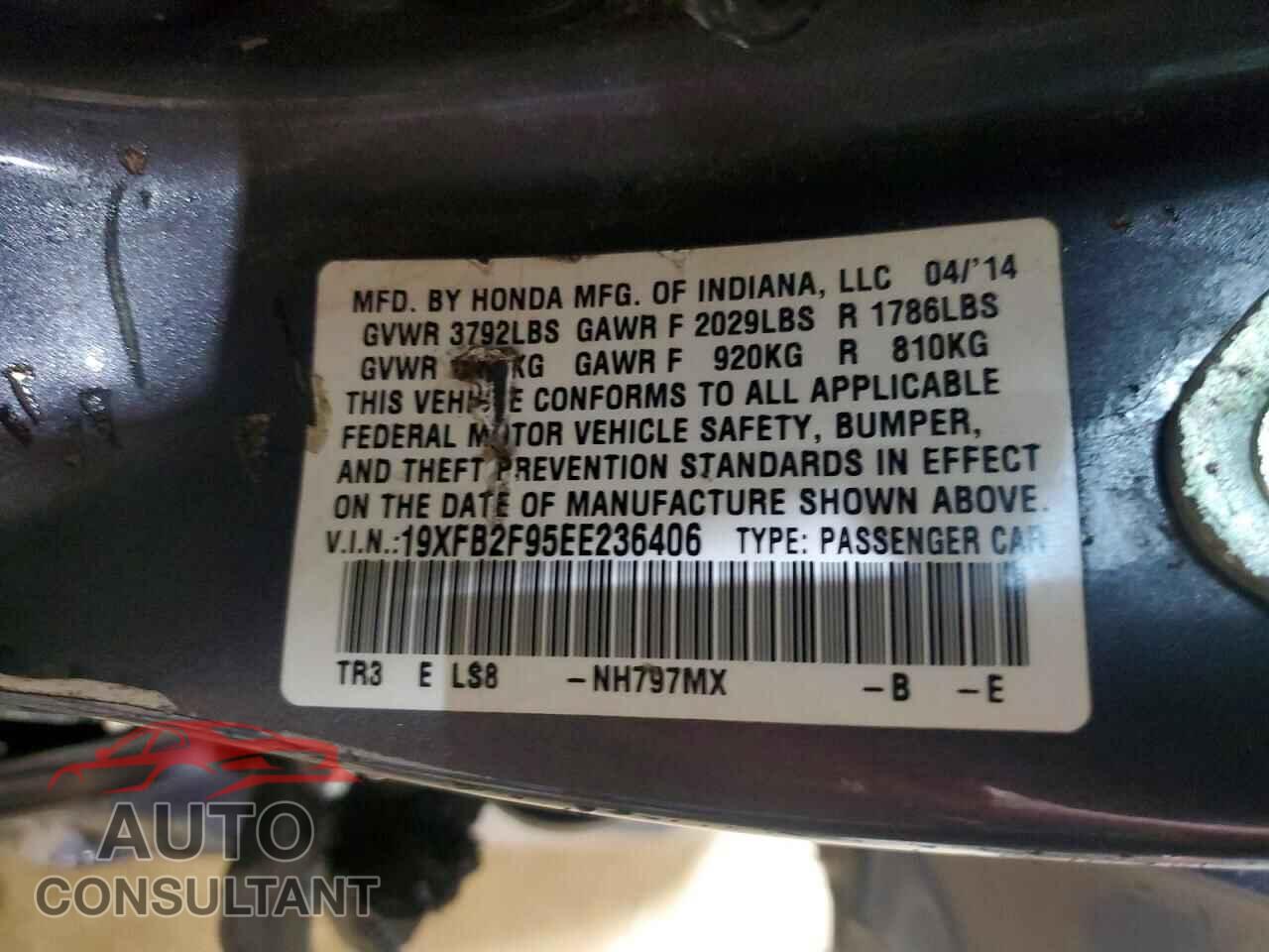 HONDA CIVIC 2014 - 19XFB2F95EE236406