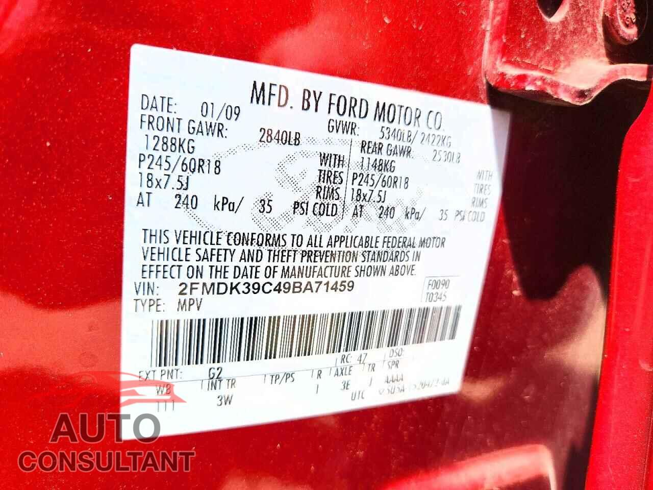 FORD EDGE 2009 - 2FMDK39C49BA71459