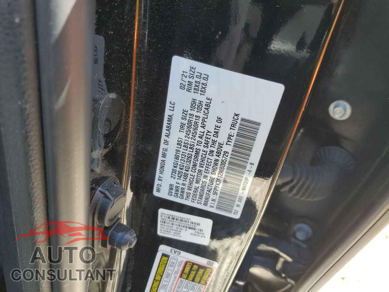 HONDA RIDGELINE 2021 - 5FPYK3F12MB005729