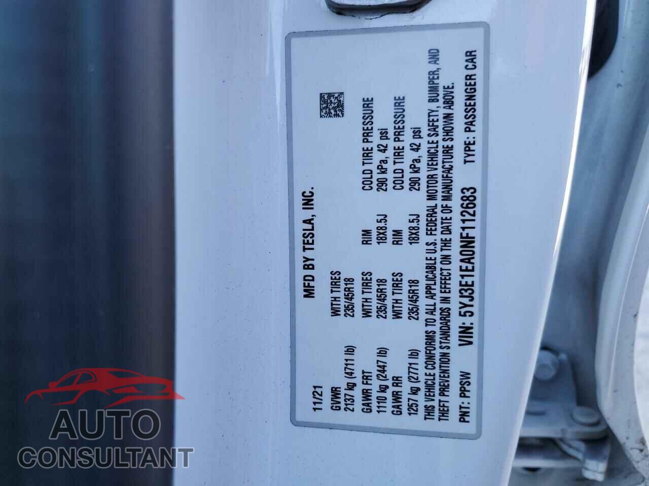 TESLA MODEL 3 2022 - 5YJ3E1EA0NF112683