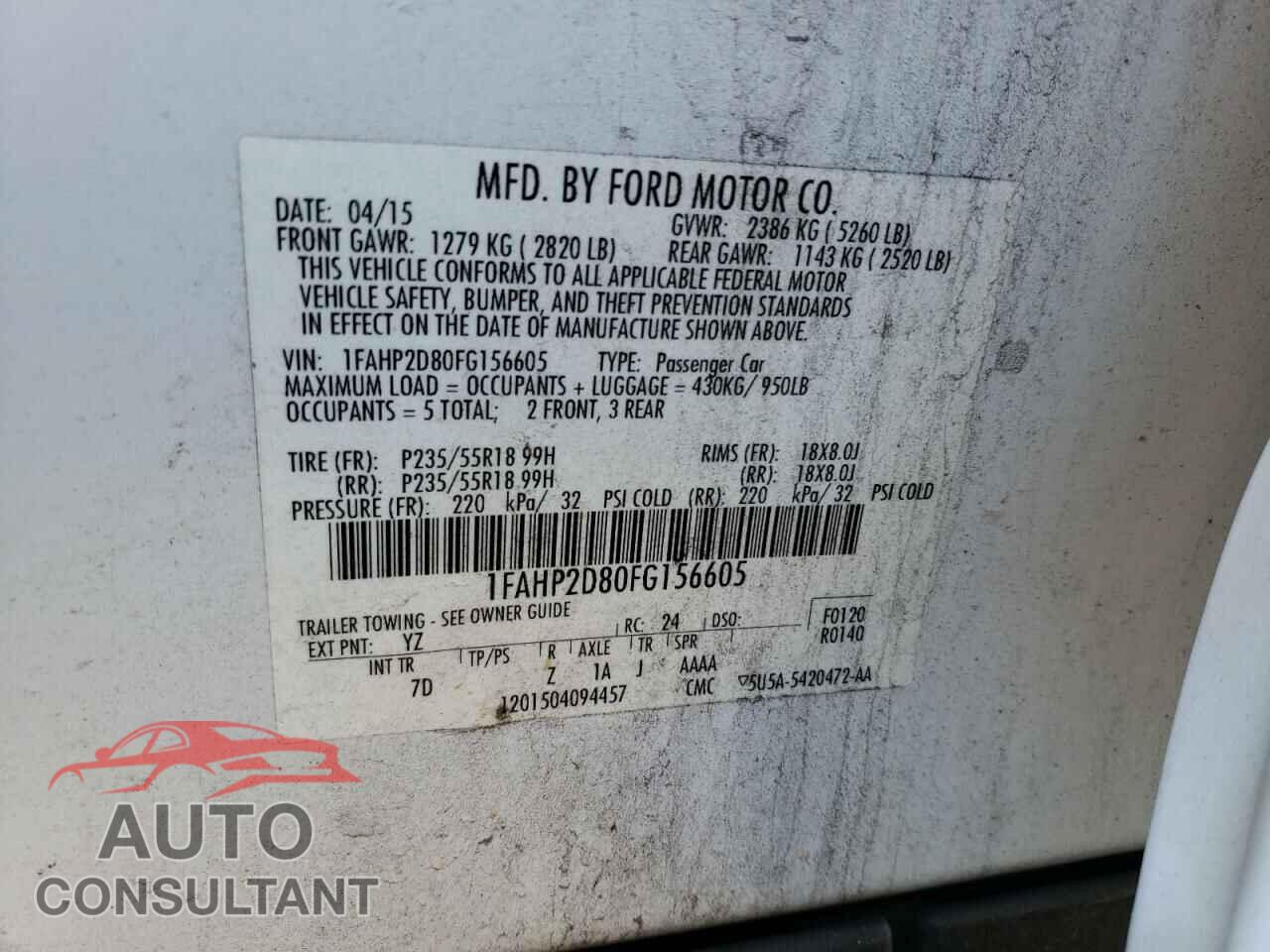 FORD TAURUS 2015 - 1FAHP2D80FG156605