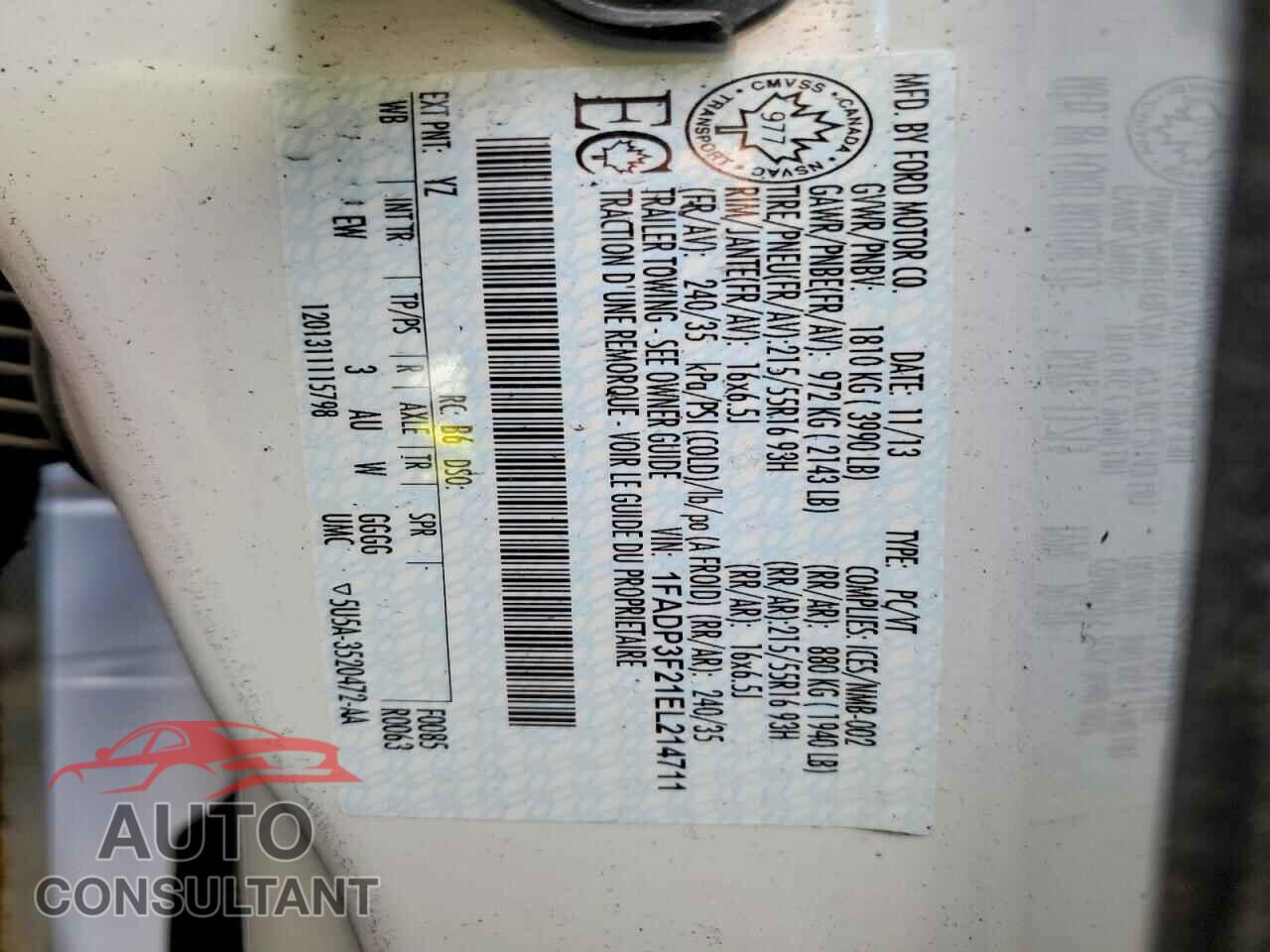 FORD FOCUS 2014 - 1FADP3F21EL214711