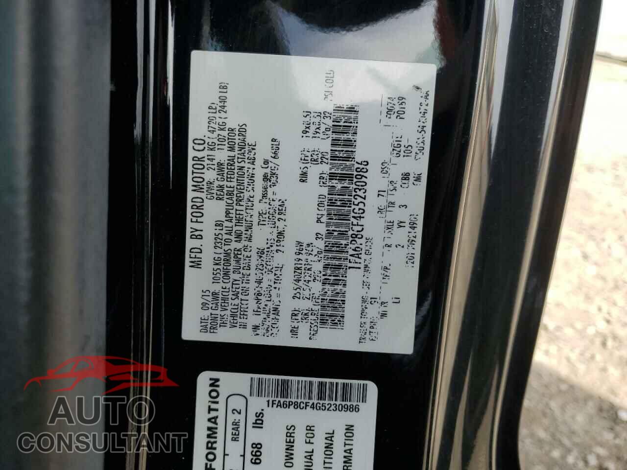 FORD MUSTANG 2016 - 1FA6P8CF4G5230986