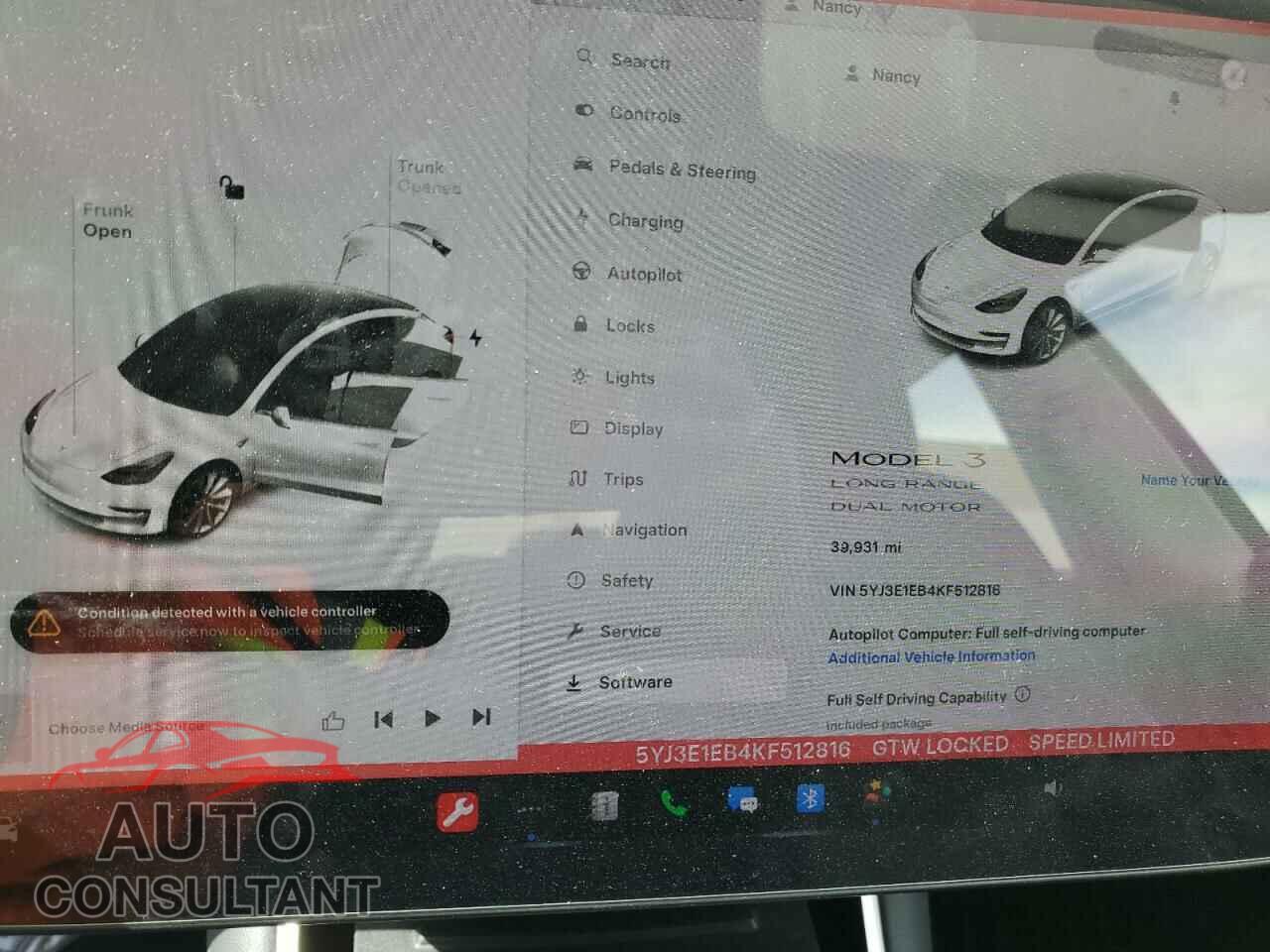 TESLA MODEL 3 2019 - 5YJ3E1EB4KF512816