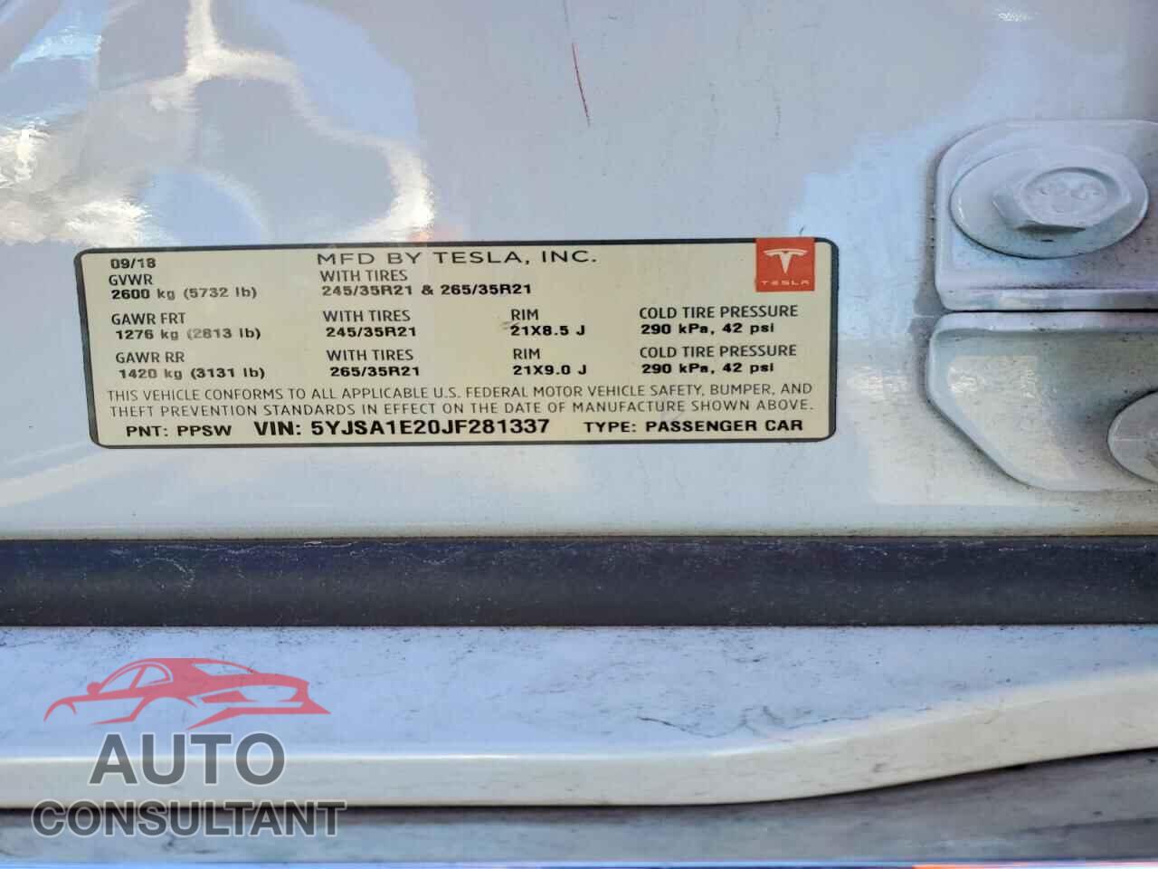 TESLA MODEL S 2018 - 5YJSA1E20JF281337
