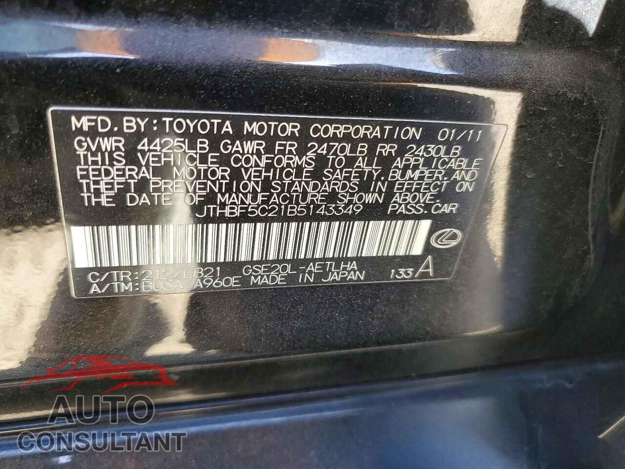 LEXUS IS 2011 - JTHBF5C21B5143349