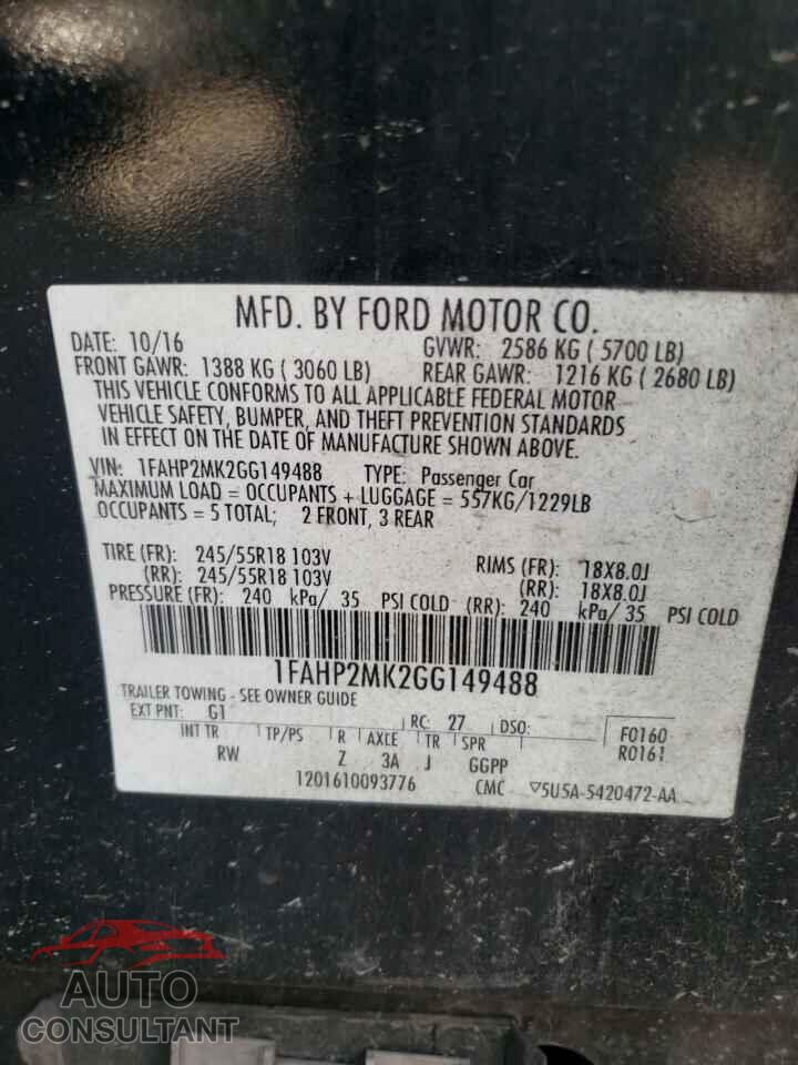 FORD TAURUS 2016 - 1FAHP2MK2GG149488