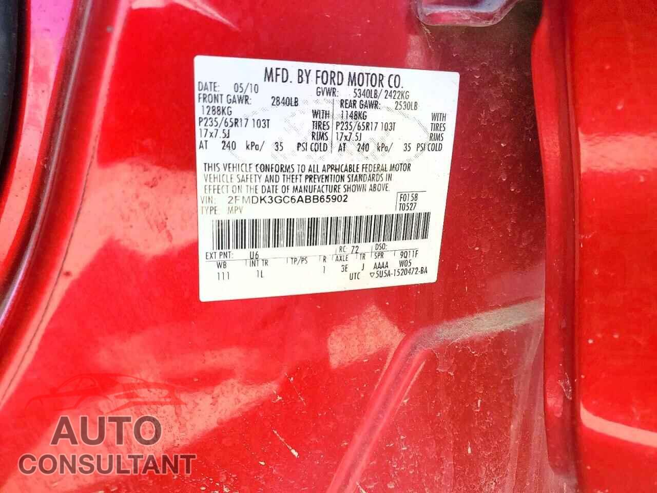 FORD EDGE 2010 - 2FMDK3GC6ABB65902