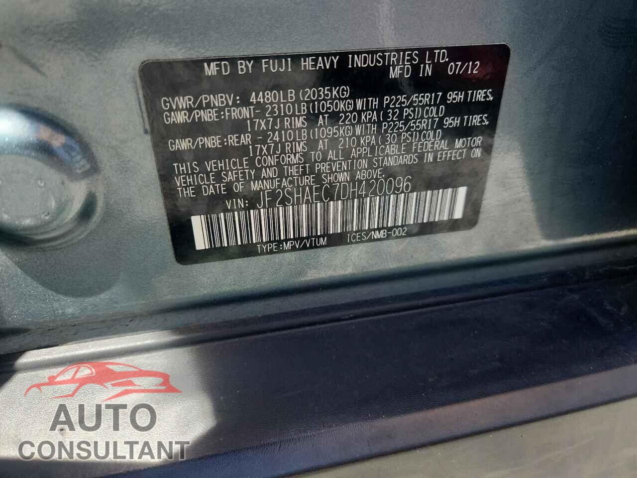 SUBARU FORESTER 2013 - JF2SHAEC7DH420096