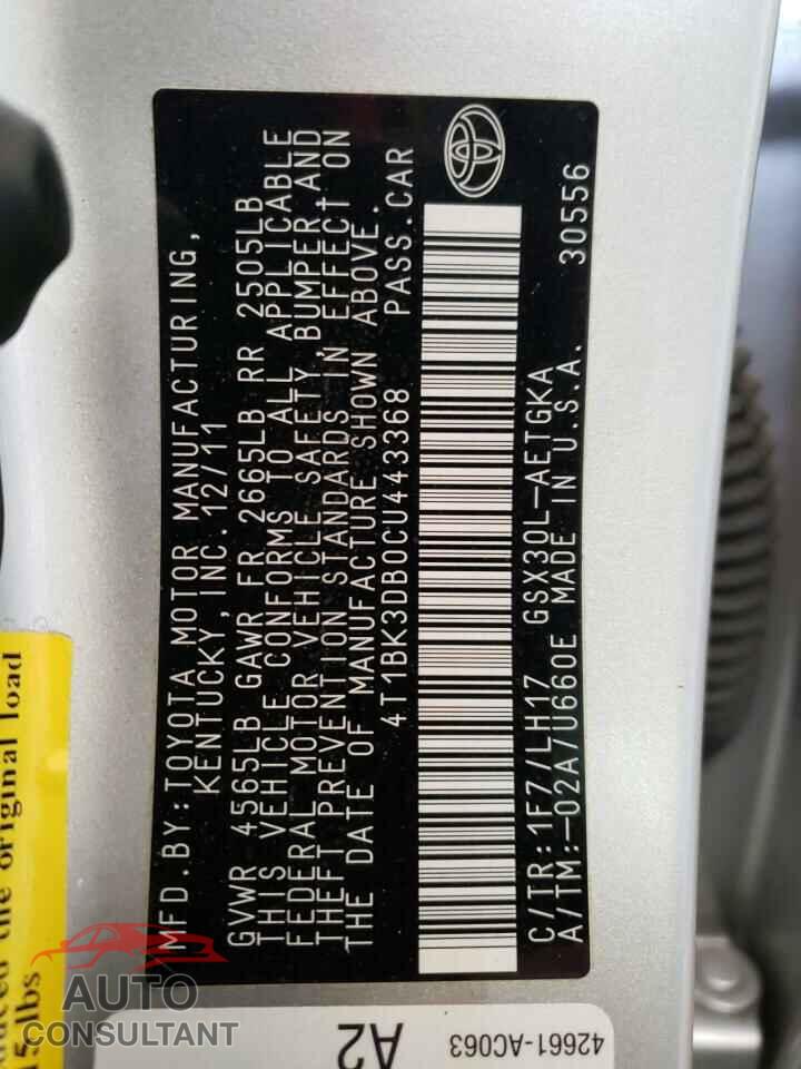 TOYOTA AVALON 2012 - 4T1BK3DB0CU443368