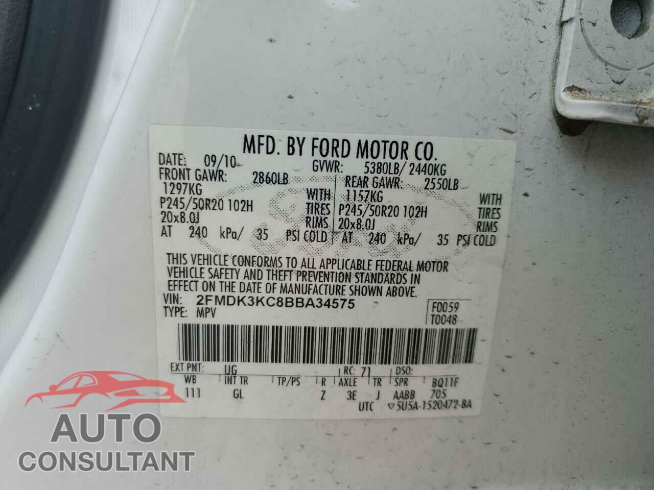 FORD EDGE 2011 - 2FMDK3KC8BBA34575