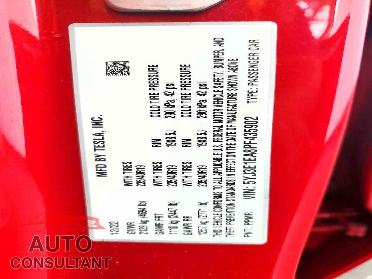 TESLA MODEL 3 2023 - 5YJ3E1EA8PF435902