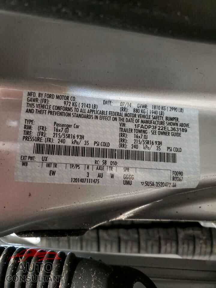 FORD FOCUS 2014 - 1FADP3F22EL363189