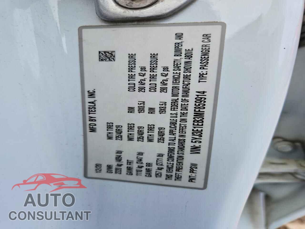 TESLA MODEL 3 2021 - 5YJ3E1EB3MF859914