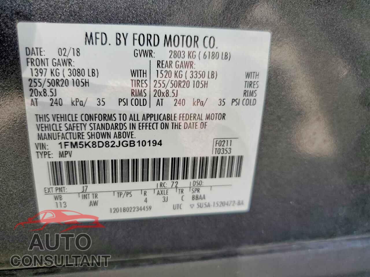 FORD EXPLORER 2018 - 1FM5K8D82JGB10194