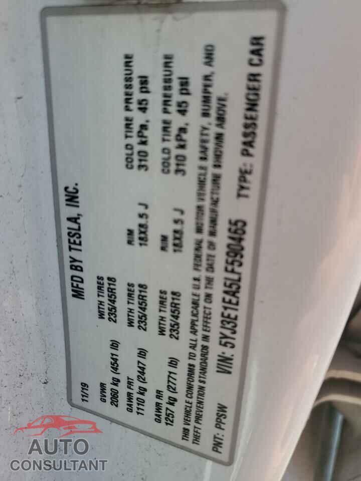 TESLA MODEL 3 2020 - 5YJ3E1EA5LF590465