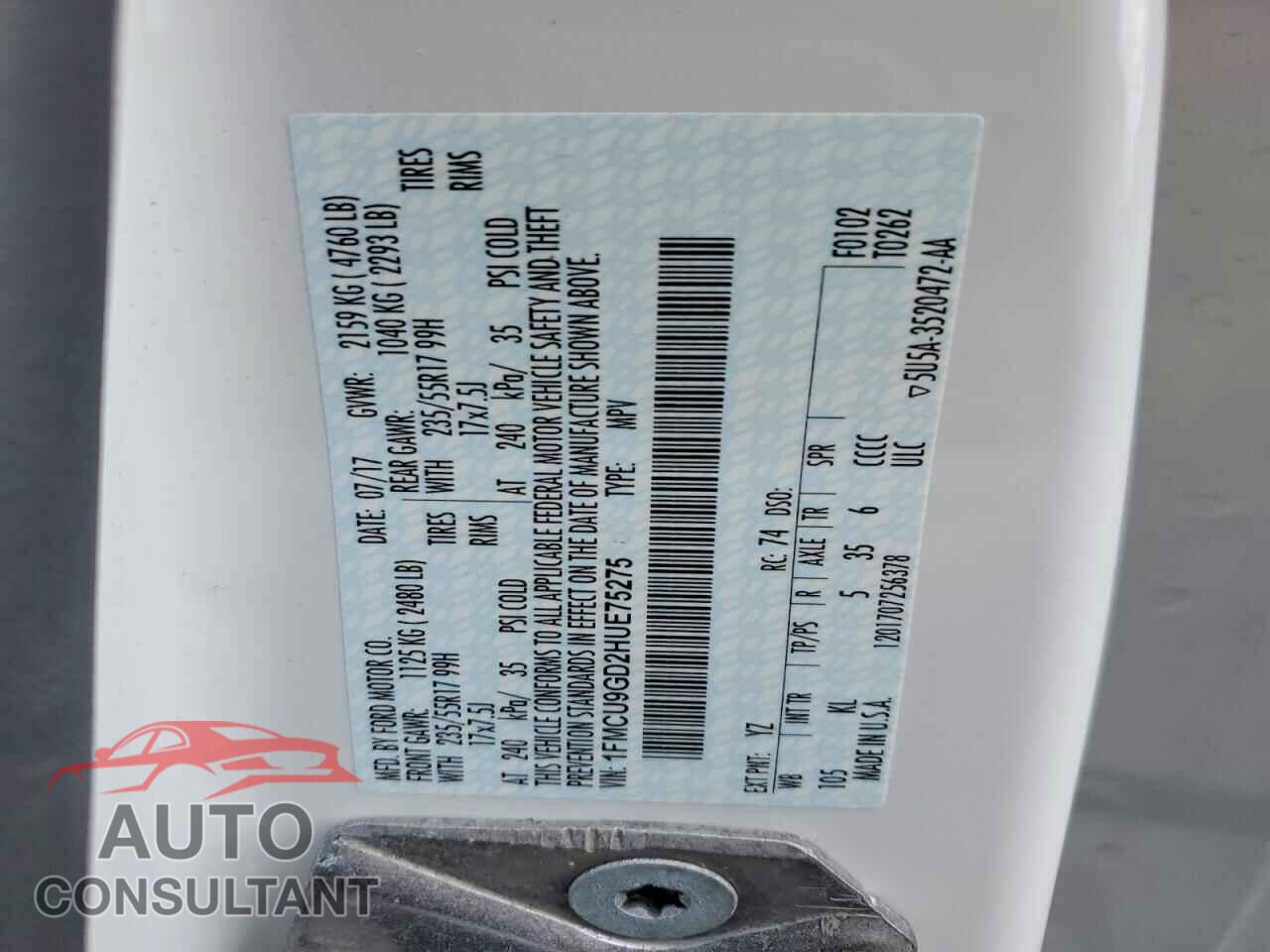 FORD ESCAPE 2017 - 1FMCU9GD2HUE75275