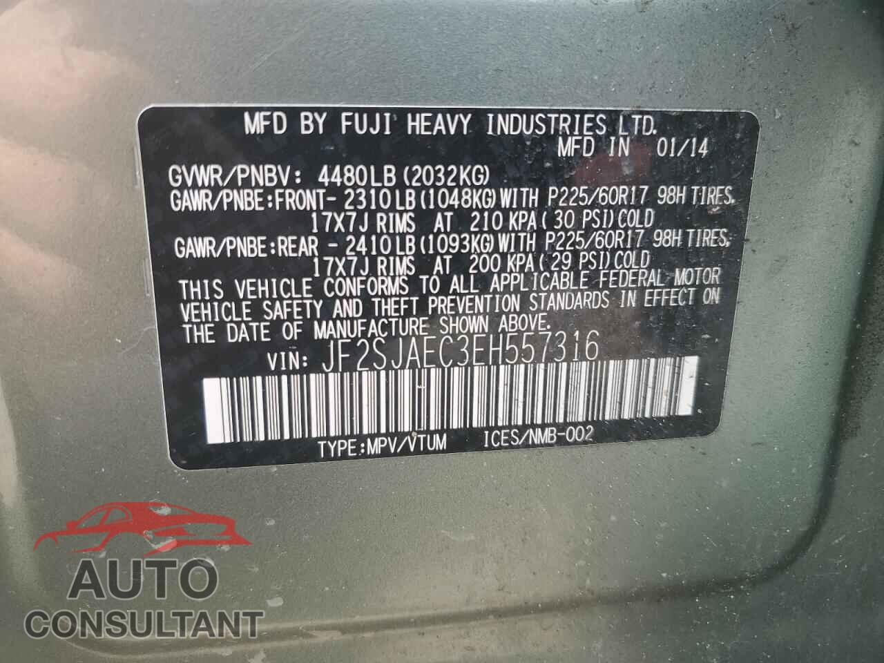 SUBARU FORESTER 2014 - JF2SJAEC3EH557316