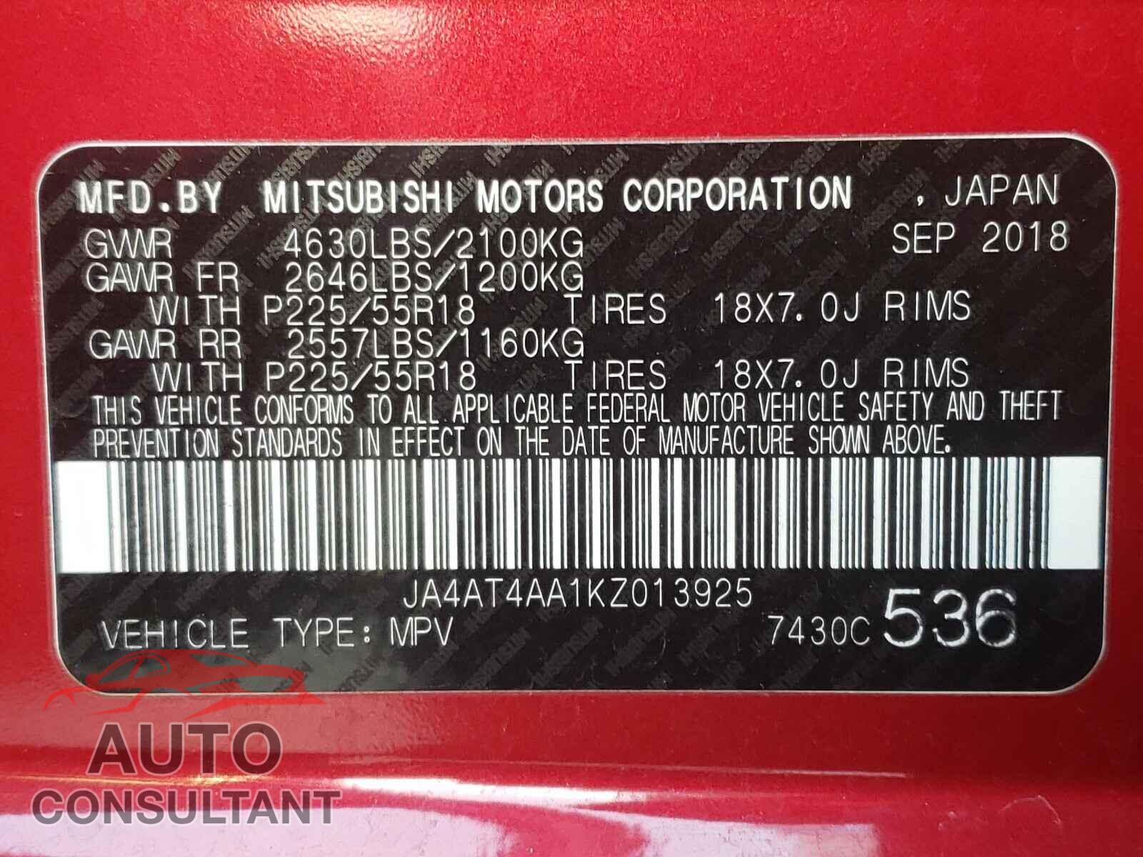 MITSUBISHI ECLIPSE 2019 - JA4AT4AA1KZ013925