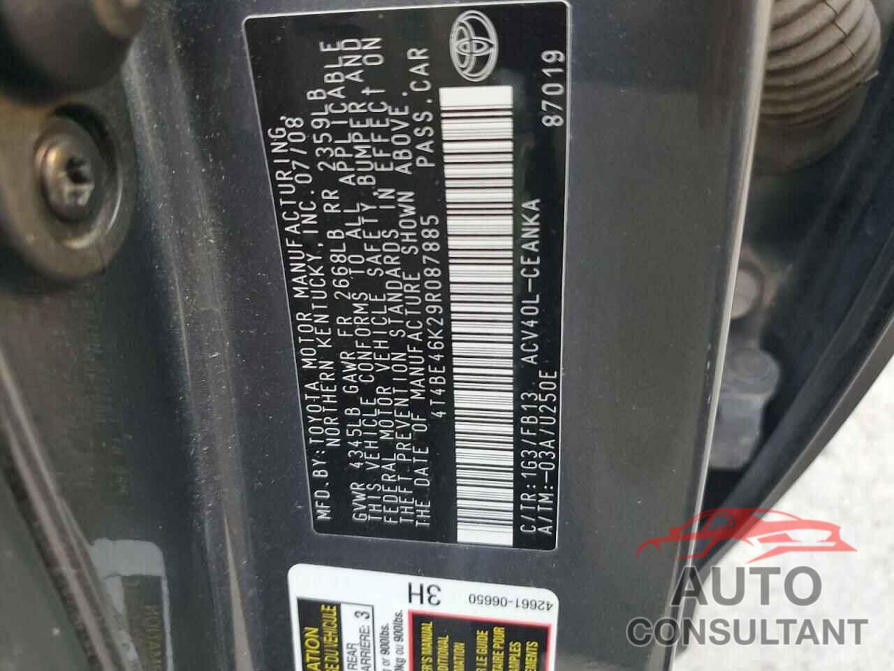TOYOTA CAMRY 2009 - 4T4BE46K29R087885