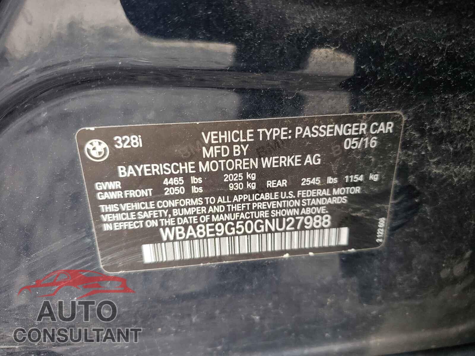 BMW 3 SERIES 2016 - WBA8E9G50GNU27988