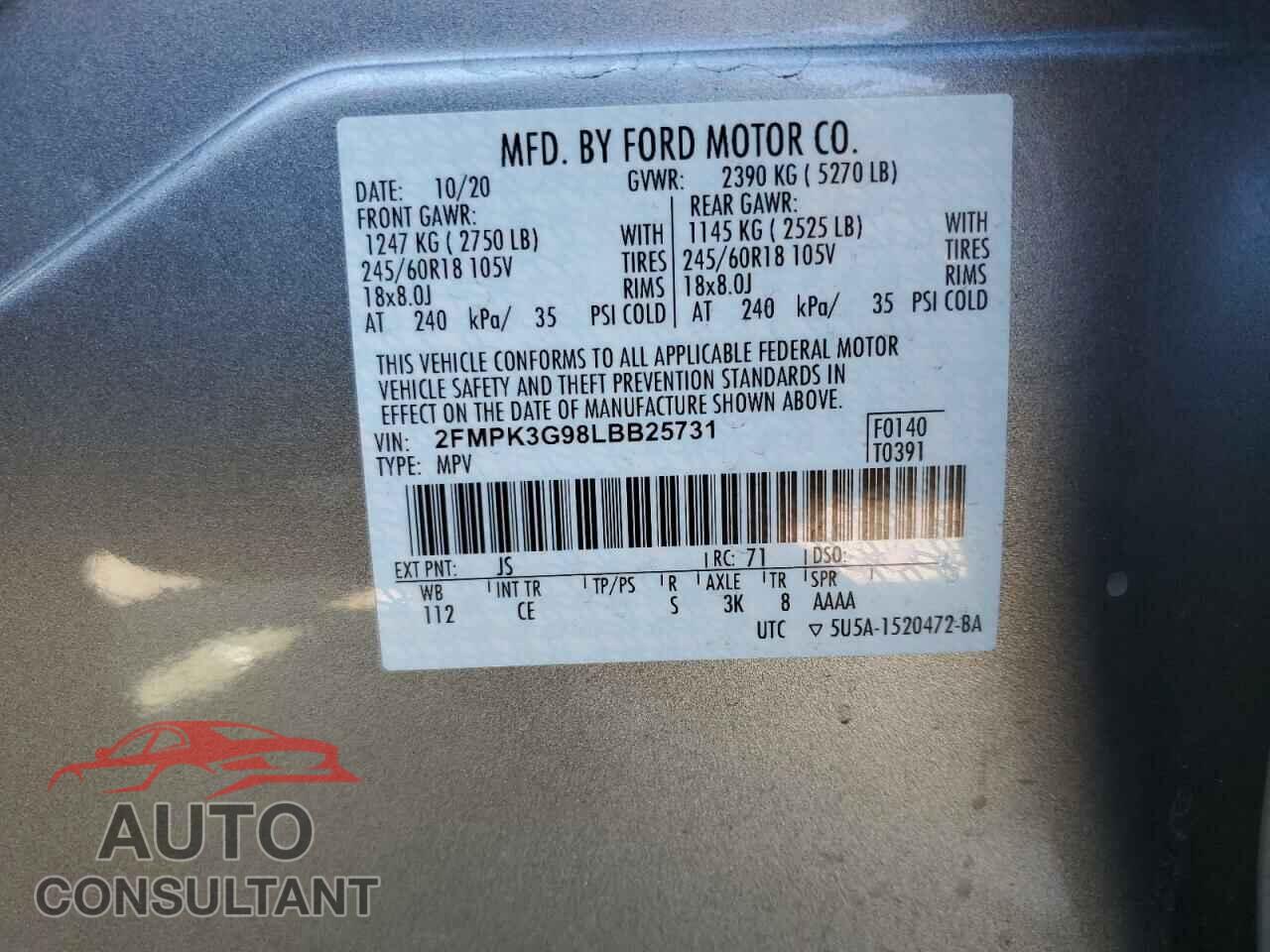 FORD EDGE 2020 - 2FMPK3G98LBB25731