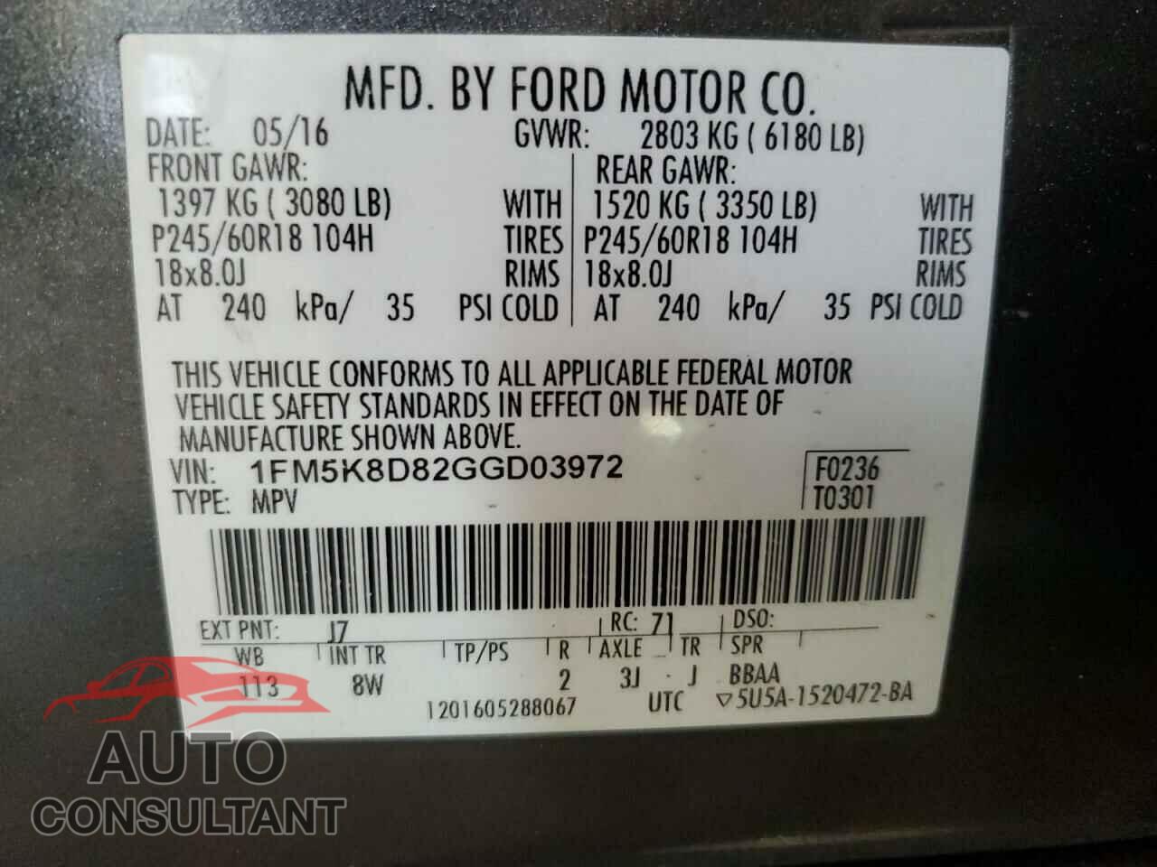 FORD EXPLORER 2016 - 1FM5K8D82GGD03972
