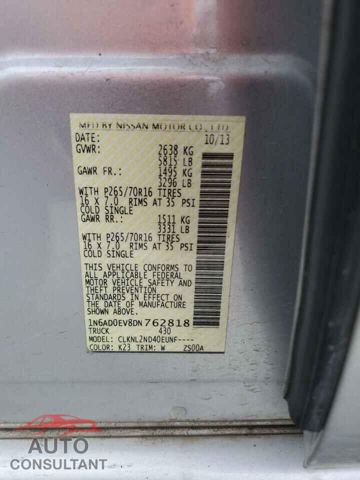 NISSAN FRONTIER 2013 - 1N6AD0EV8DN762818