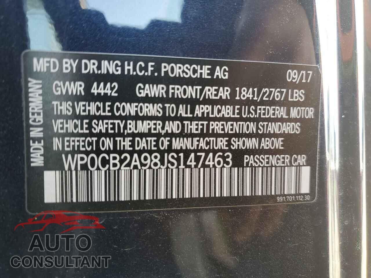 PORSCHE 911 2018 - WP0CB2A98JS147463