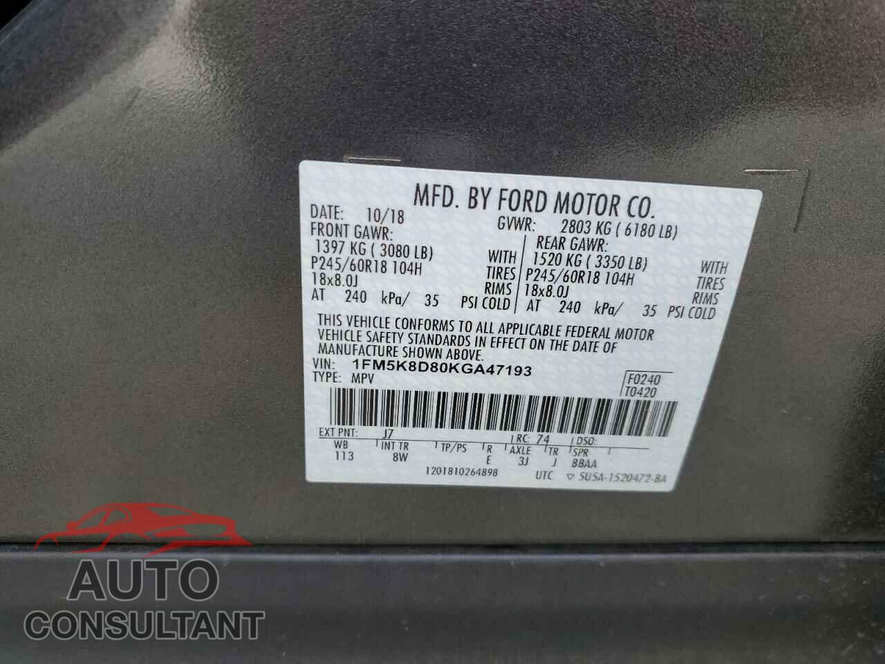 FORD EXPLORER 2019 - 1FM5K8D80KGA47193