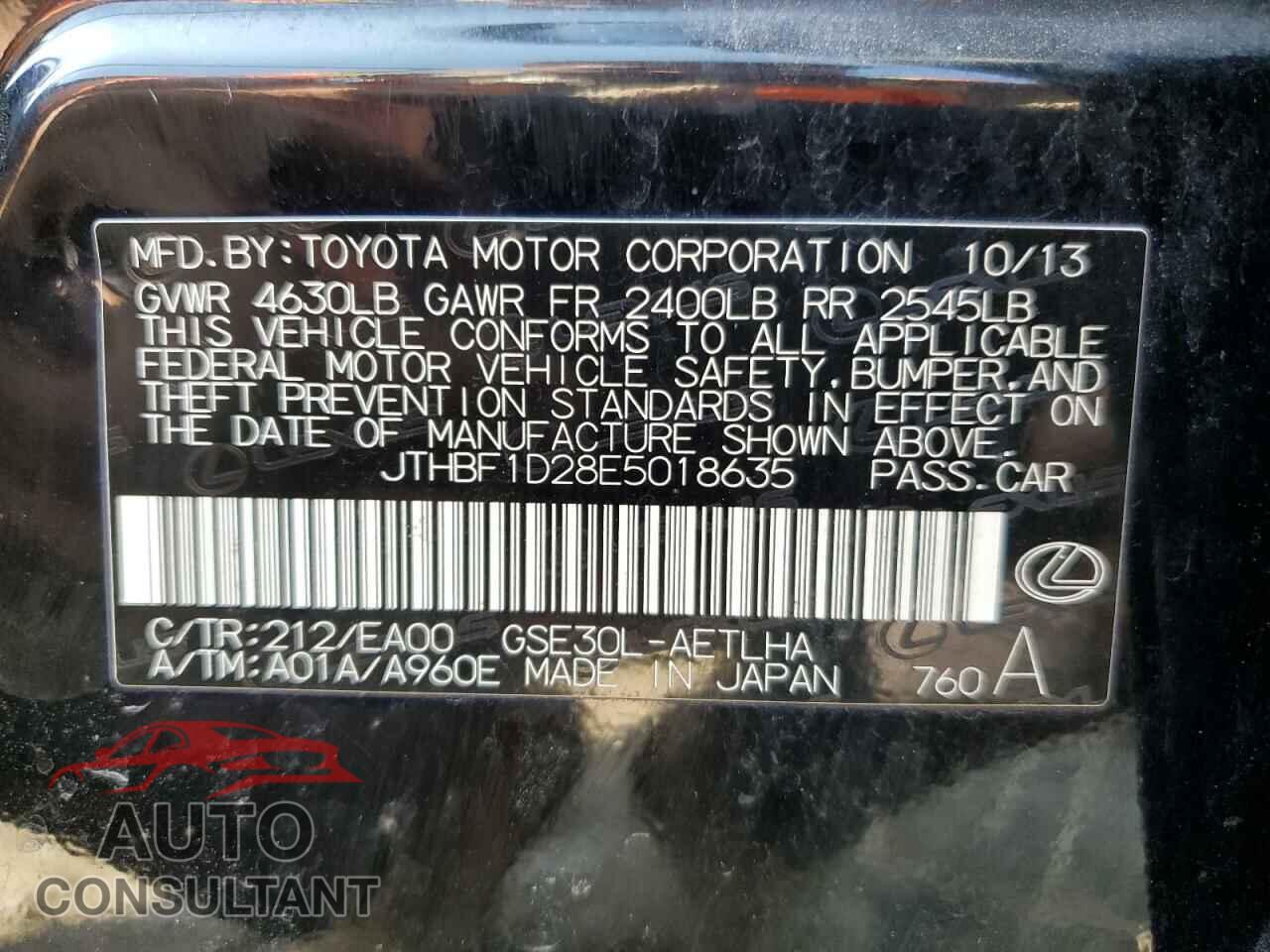 LEXUS IS 2014 - JTHBF1D28E5018635