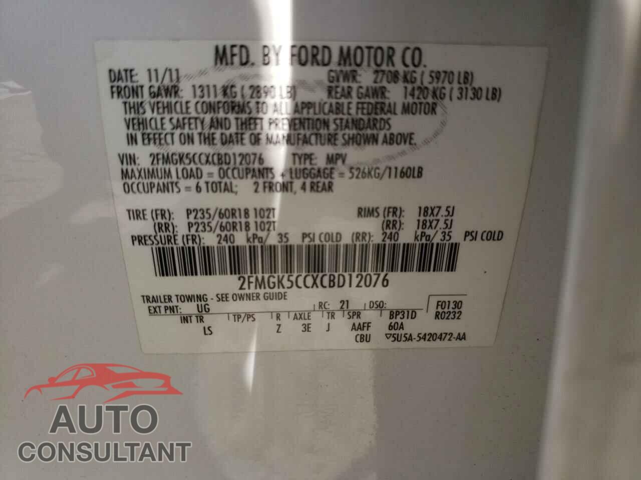 FORD FLEX 2012 - 2FMGK5CCXCBD12076