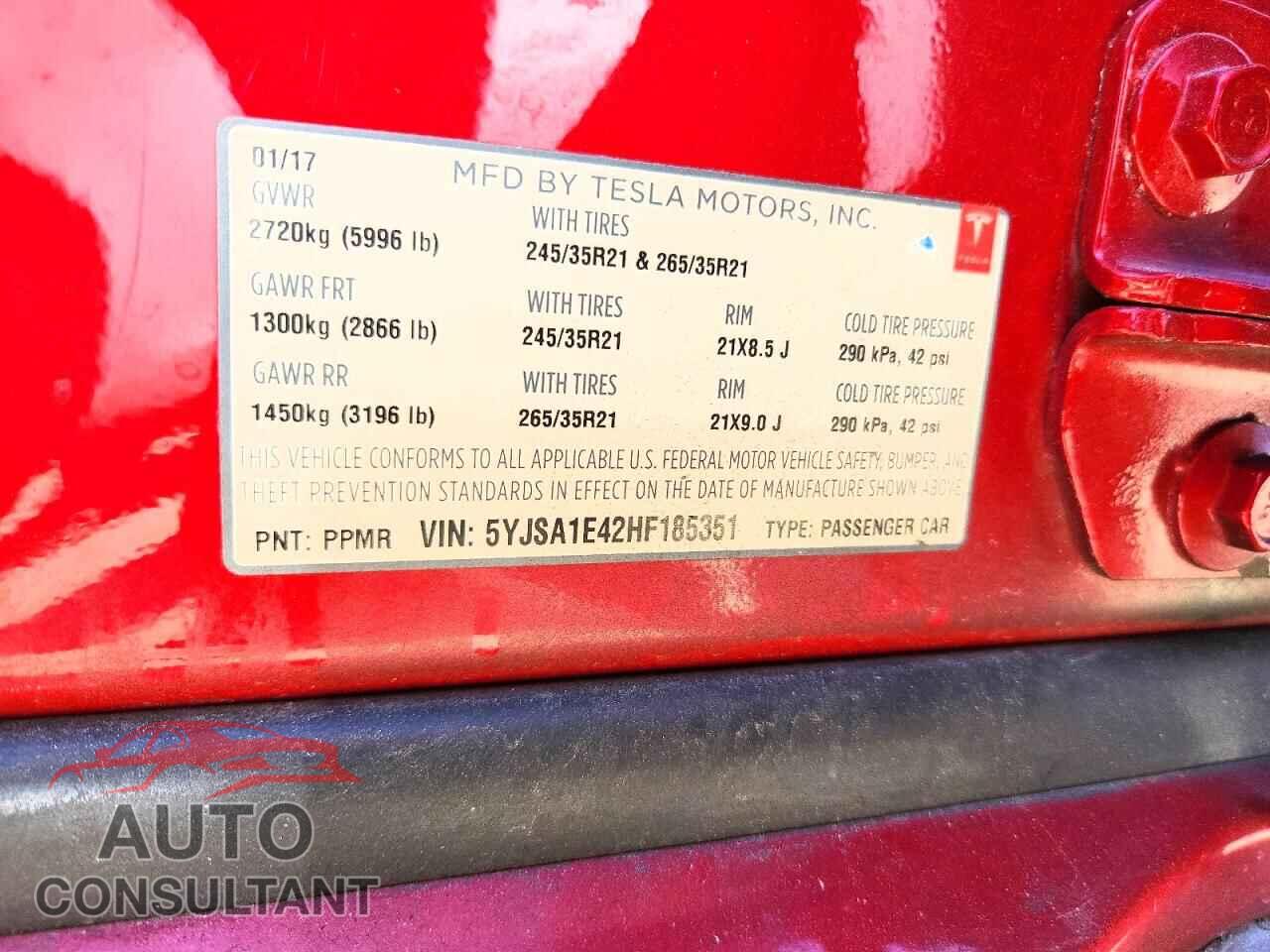 TESLA MODEL S 2017 - 5YJSA1E42HF185351