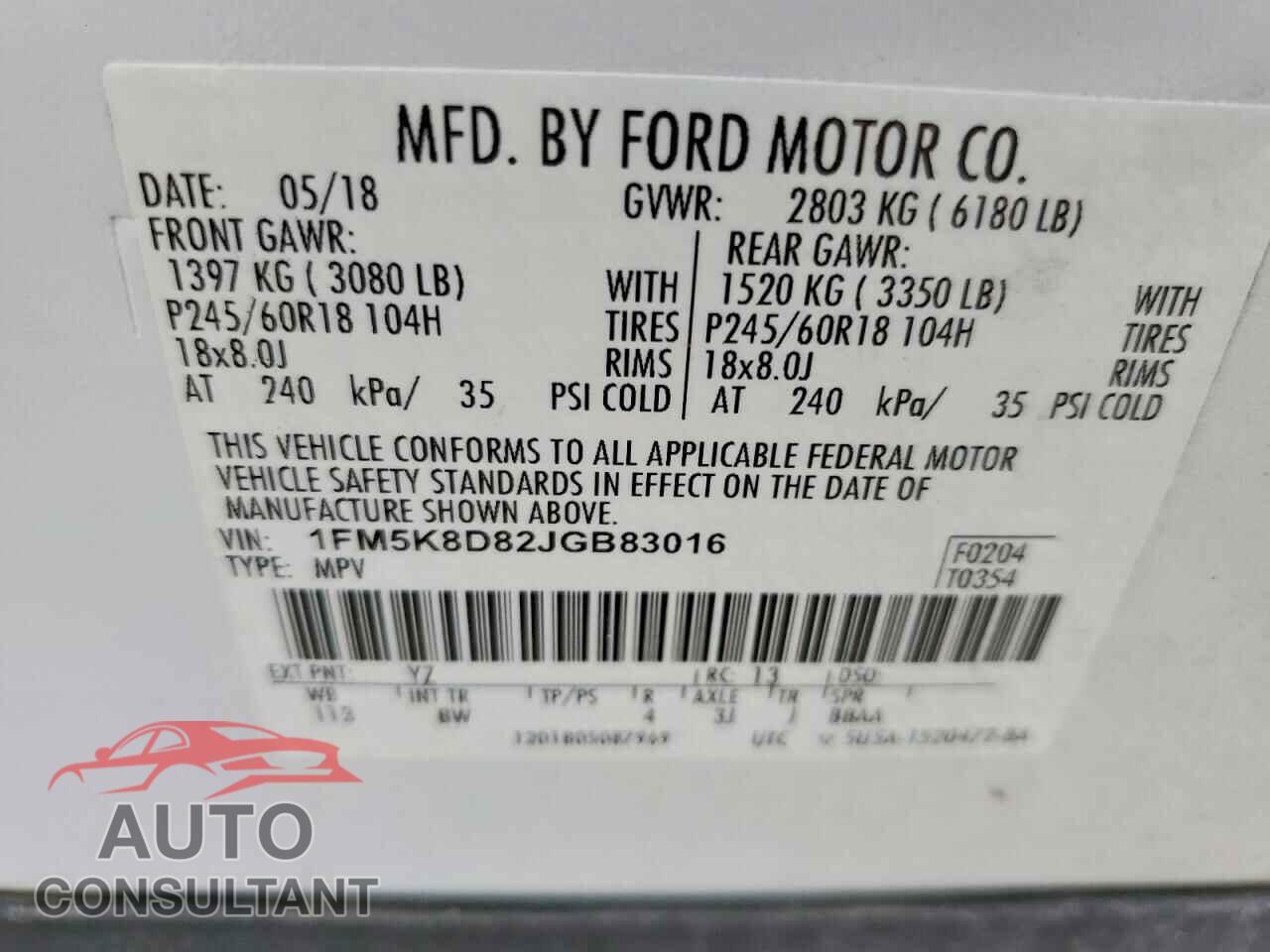 FORD EXPLORER 2018 - 1FM5K8D82JGB83016