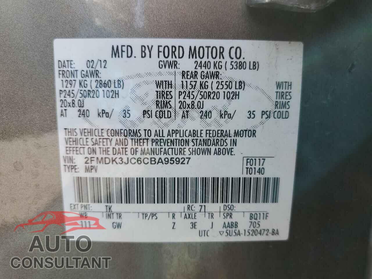 FORD EDGE 2012 - 2FMDK3JC6CBA95927