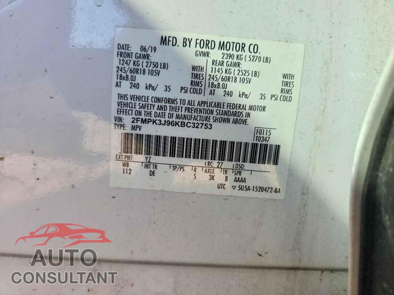 FORD EDGE 2019 - 2FMPK3J96KBC32753