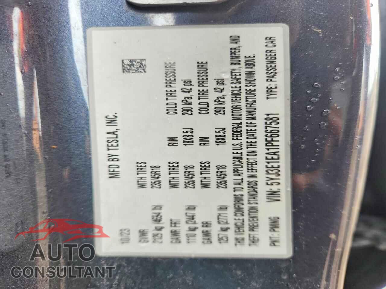TESLA MODEL 3 2023 - 5YJ3E1EA1PF667581