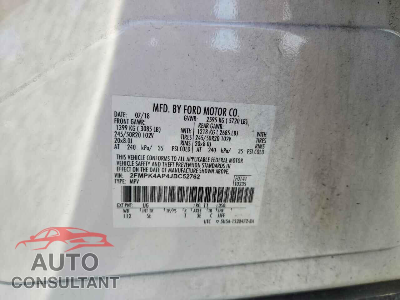FORD EDGE 2018 - 2FMPK4AP4JBC52762