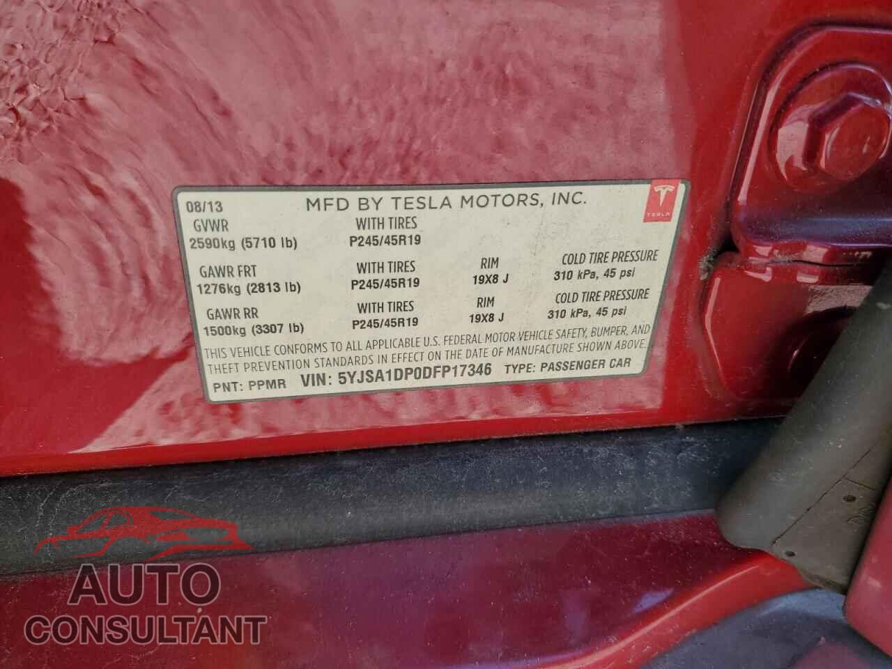 TESLA MODEL S 2013 - 5YJSA1DP0DFP17346