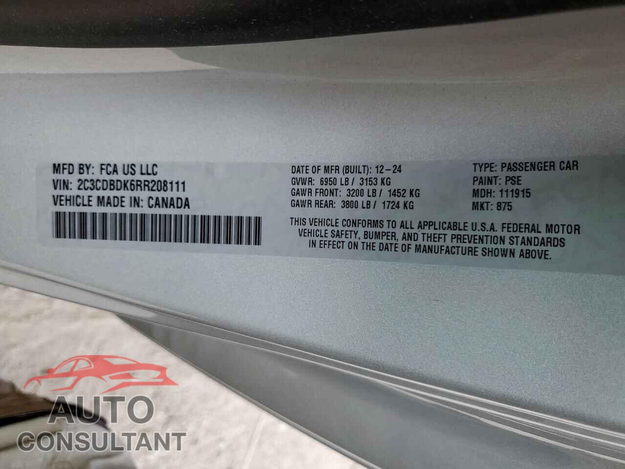DODGE CHARGER DA 2024 - 2C3CDBDK6RR208111
