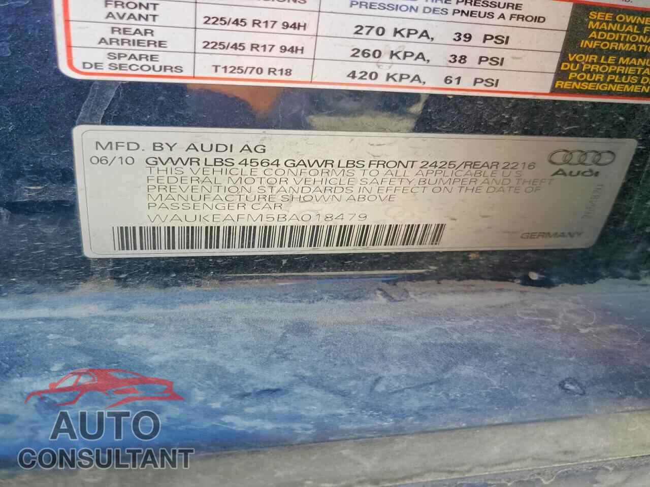 AUDI A3 2011 - WAUKEAFM5BA018479