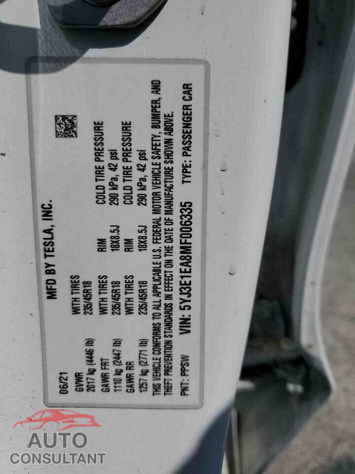 TESLA MODEL 3 2021 - 5YJ3E1EA8MF006335