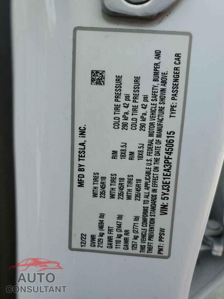 TESLA MODEL 3 2023 - 5YJ3E1EA3PF450615